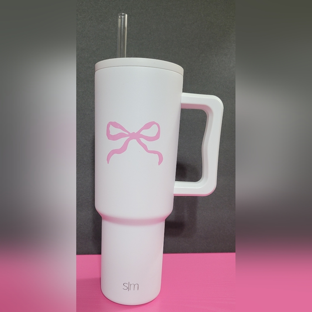 Simply Modern 40oz White Tumbler Cup With Pink Bow